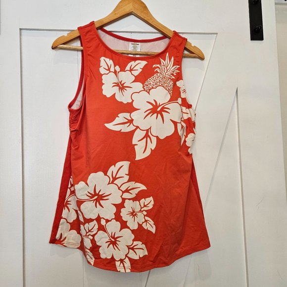 Lands' End Other - Lands’ End Orange and White Floral Hawaiian Print Tankini Top Size 14